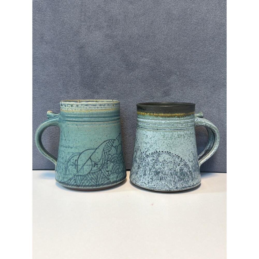 The Ravens Mug Collection Art Deco Pottery Mugs Set of Two Signed